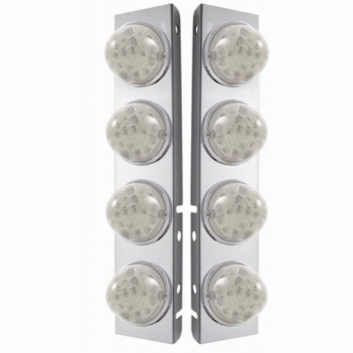 UP-39629 SS Front Air Cleaner Bracket W/8X 17 Amber LED Refl. Watermelon Lights & SS Bezels For Peterbilt-Clear Lens (Pair)