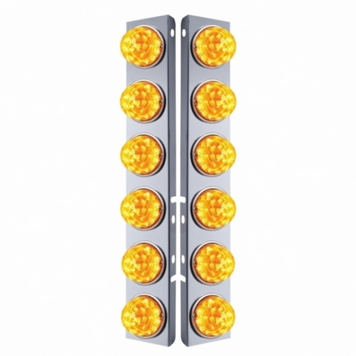 UP-39634 SS Front Air Cleaner Bracket W/12X 17 Amber LED Refl. Watermelon Lights & SS Bezels For Peterbilt-Amber Lens (Pair)