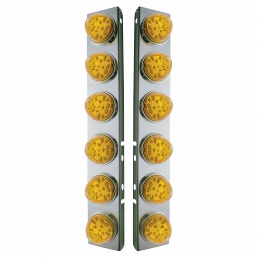 UP-39634 SS Front Air Cleaner Bracket W/12X 17 Amber LED Refl. Watermelon Lights & SS Bezels For Peterbilt-Amber Lens (Pair)