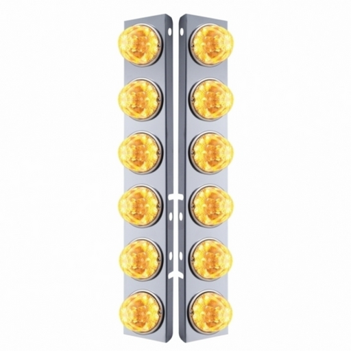 UP-39635 SS Front Air Cleaner Bracket W/12X 17 Amber LED Refl. Watermelon Lights & SS Bezels For Peterbilt-Clear Lens (Pair)