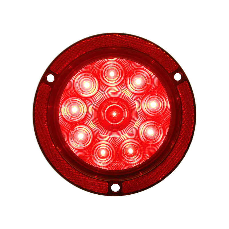 Luz de montaje con brida réflex redonda de 10 LED de 4" (freno, giro y cola) - LED rojo/lente roja (a granel)