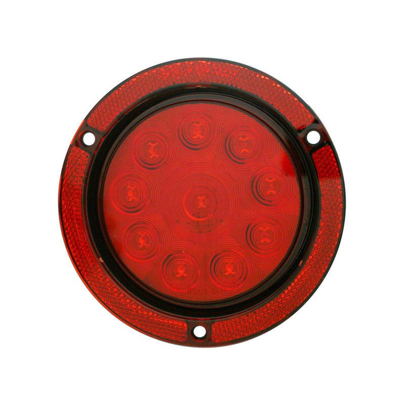 Luz de montaje con brida réflex redonda de 10 LED de 4" (freno, giro y cola) - LED rojo/lente roja (a granel)