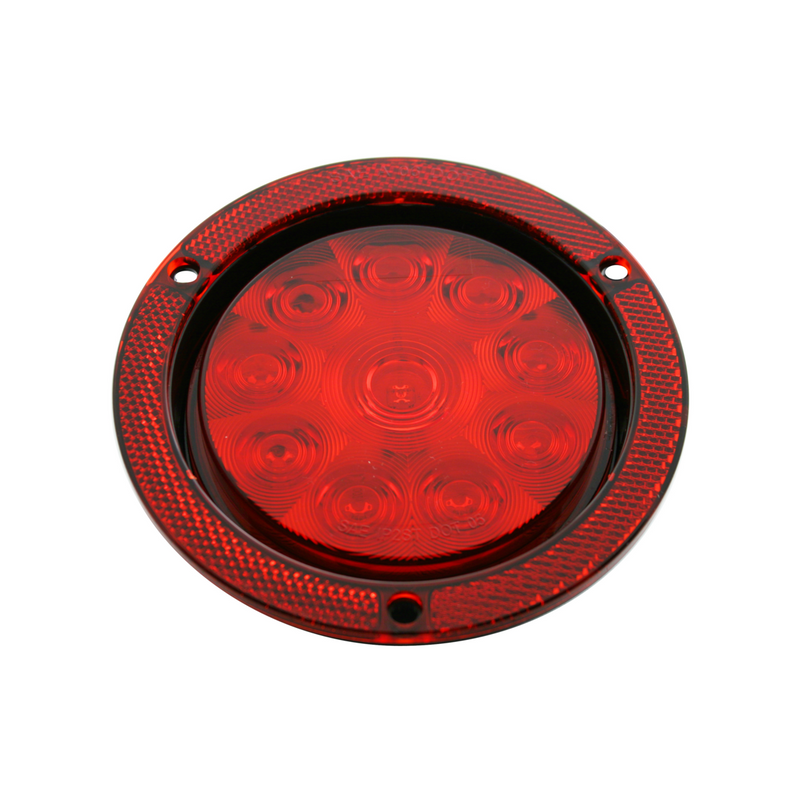 Luz de montaje con brida réflex redonda de 10 LED de 4" (freno, giro y cola) - LED rojo/lente roja (a granel)