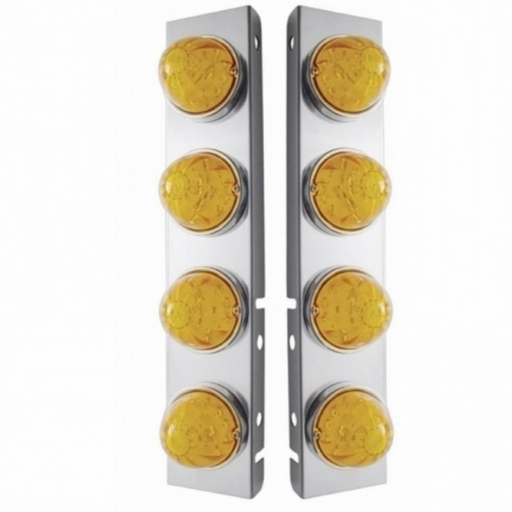 UP-39794 SS Front Air Cleaner Bracket With 8X 17 Amber LED Hi/Lo Watermelon Lights & SS Bezels For Peterbilt-Amber Lens