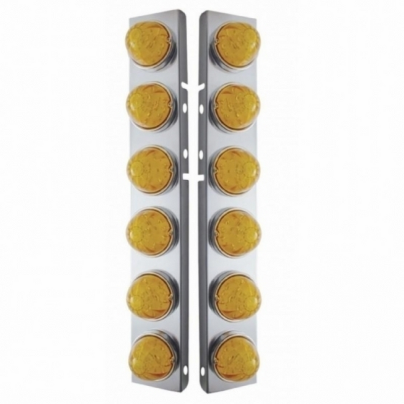 UP-39796 SS Front Air Cleaner Brkt With 12X 17 Amber LED Hi/Lo Watermelon Lights & SS Bezels For Peterbilt-Amber Lens