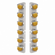 UP-39840 SS Front Air Cleaner Bracket With 12X 17 Amber LED Reflector Watermelon Lights & SS Visors For Peterbilt-Amber Lens