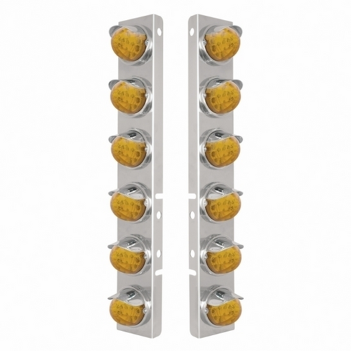UP-39840 SS Front Air Cleaner Bracket With 12X 17 Amber LED Reflector Watermelon Lights & SS Visors For Peterbilt-Amber Lens