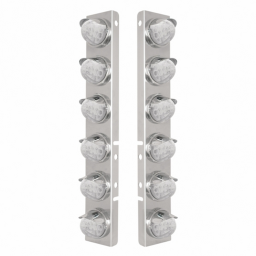 UP-39841 SS Front Air Cleaner Bracket With 12X 17 Amber LED Reflector Watermelon Lights & SS Visors For Peterbilt-Clear Lens