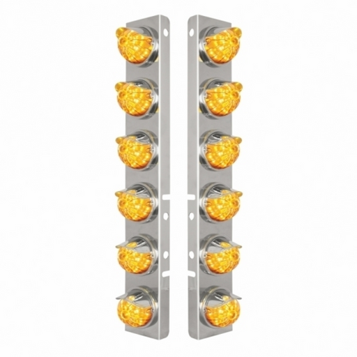 UP-39844 SS Front Air Cleaner Bracket W/12X 17 Amber LED Watermelon Lights & SS Visors For Peterbilt-Amber Lens