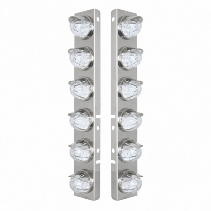 UP-39845 SS Front Air Cleaner Bracket W/12X 17 Amber LED Watermelon Lights & SS Visors For Peterbilt-Clear Lens