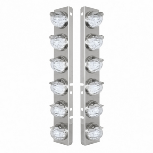 UP-39845 SS Front Air Cleaner Bracket W/12X 17 Amber LED Watermelon Lights & SS Visors For Peterbilt-Clear Lens