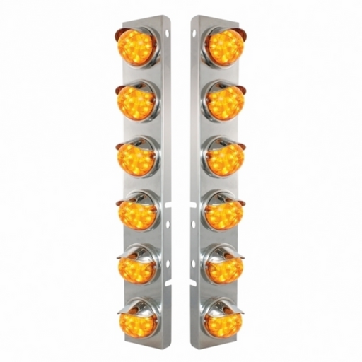 UP-39848 SS Front Air Cleaner Brkt With 12X 17 Amber LED Dual Func. Watermelon Lights & SS Visors For Peterbilt-Amber Lens