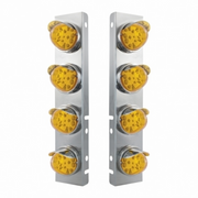 UP-39852 SS Front Air Cleaner Bracket With 8X 17 Amber LED Reflector Watermelon Lights & SS Visors For Peterbilt-Amber Lens