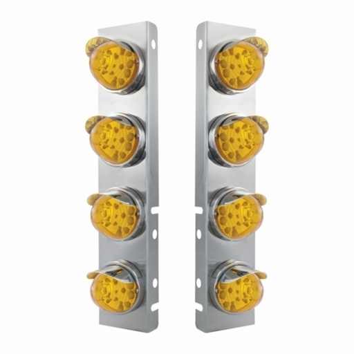 UP-39852 SS Front Air Cleaner Bracket With 8X 17 Amber LED Reflector Watermelon Lights & SS Visors For Peterbilt-Amber Lens