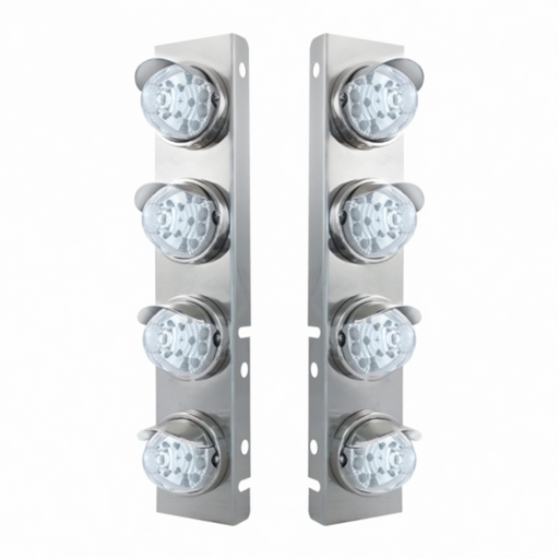 UP-39853 SS Front Air Cleaner Bracket With 8X 17 Amber LED Reflector Watermelon Lights & SS Visors For Peterbilt-Clear Lens