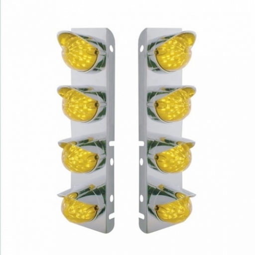 UP-39856 SS Front Air Cleaner Bracket With 8X 17 Amber LED Watermelon Lights & SS Visors For Peterbilt-Amber Lens