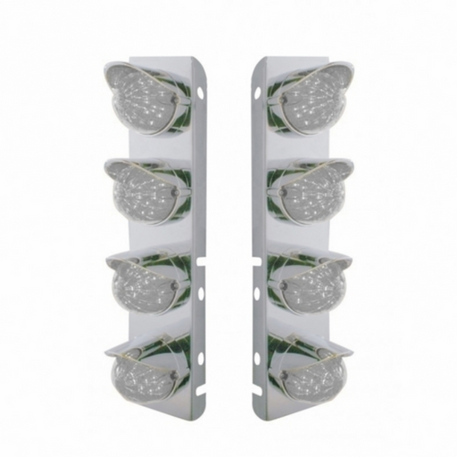 UP-39857 SS Front Air Cleaner Bracket With 8X 17 Amber LED Watermelon Lights & SS Visors For Peterbilt-Clear Lens