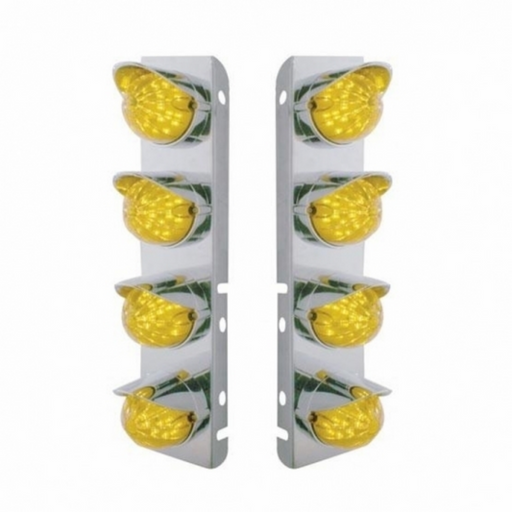 UP-39860 SS Front Air Cleaner Bracket With 8X 17 Amber LED Hi/Lo Watermelon Lights & SS Visors For Peterbilt -Amber Lens