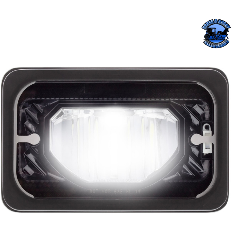 ULTRALIT - HEATED 4" X 6" LED HEADLIGHT WITH GLASS LENS & ALUMINUM HOUSING (Choose Color) (Choose High or Low) Heated LED Headlight Black / Low Beam Light Gray