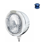 STAINLESS STEEL CLASSIC EMBOSSED STRIPE HEADLIGHT 5 LED BULB & DUAL MODE LED SIGNAL (Choose Color) universal headlight Clear Light Gray