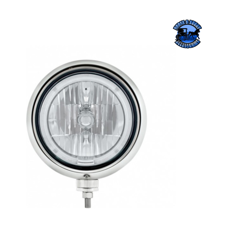 BLACK GUIDE HEADLIGHT 9007 BULB WITH LED HALO RIM (Choose Color) HEADLIGHT Amber,White Gray