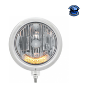 CHROME CLASSIC HEADLIGHT H4 BULB WITH 6 AMBER LED (Choose Color) HEADLIGHT Chrome Gray