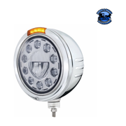 STAINLESS STEEL BULLET EMBOSSED STRIPE HEADLIGHT 11 LED BULB & DUAL MODE LED SIGNAL (Choose Color) universal headlight Amber Light Gray