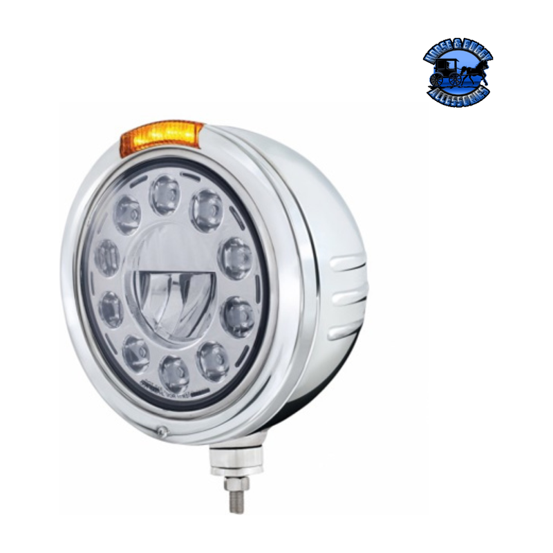 STAINLESS STEEL BULLET EMBOSSED STRIPE HEADLIGHT 11 LED BULB & DUAL MODE LED SIGNAL (Choose Color) universal headlight Amber Light Gray