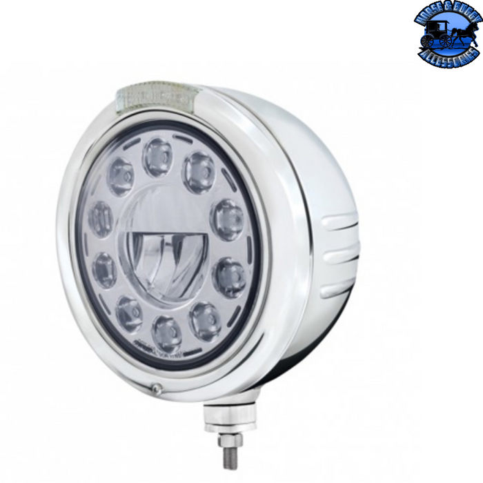 Light Gray STAINLESS STEEL CLASSIC EMBOSSED STRIPE HEADLIGHT 11 LED BULB & DUAL MODE LED SIGNAL (Choose Color) universal headlight Clear