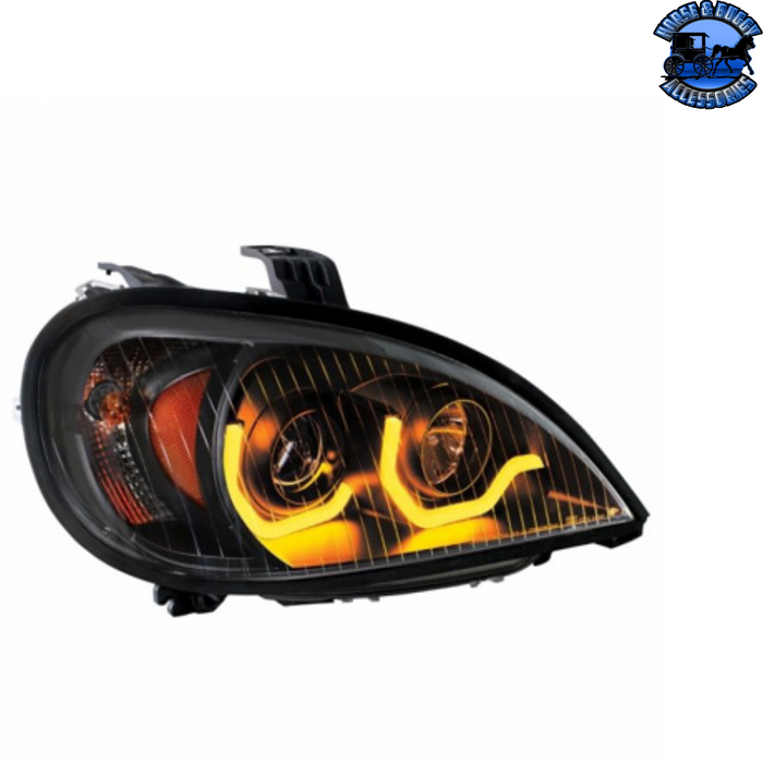 Black PROJECTION HEADLIGHT WITH DUAL FUNCTION LIGHT BAR FOR 2001-2020 FREIGHTLINER COLUMBIA (Choose Color) (Choose Side) HEADLIGHT Black / Passenger's Side