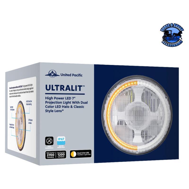 ULTRALIT - HIGH POWER LED 7" PROJECTION LIGHT WITH DUAL COLOR LED HALO & CLASSIC STYLE LENS #31499 LED Headlight Gray