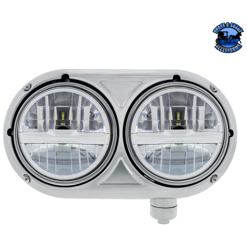 HEADLIGHT ASSEMBLY WITH 304 SS HOUSING & LED HEADLIGHTS FOR PETERBILT 359 (Choose Color) (Choose Side) HEADLIGHT Chrome / Passenger's Side Gray