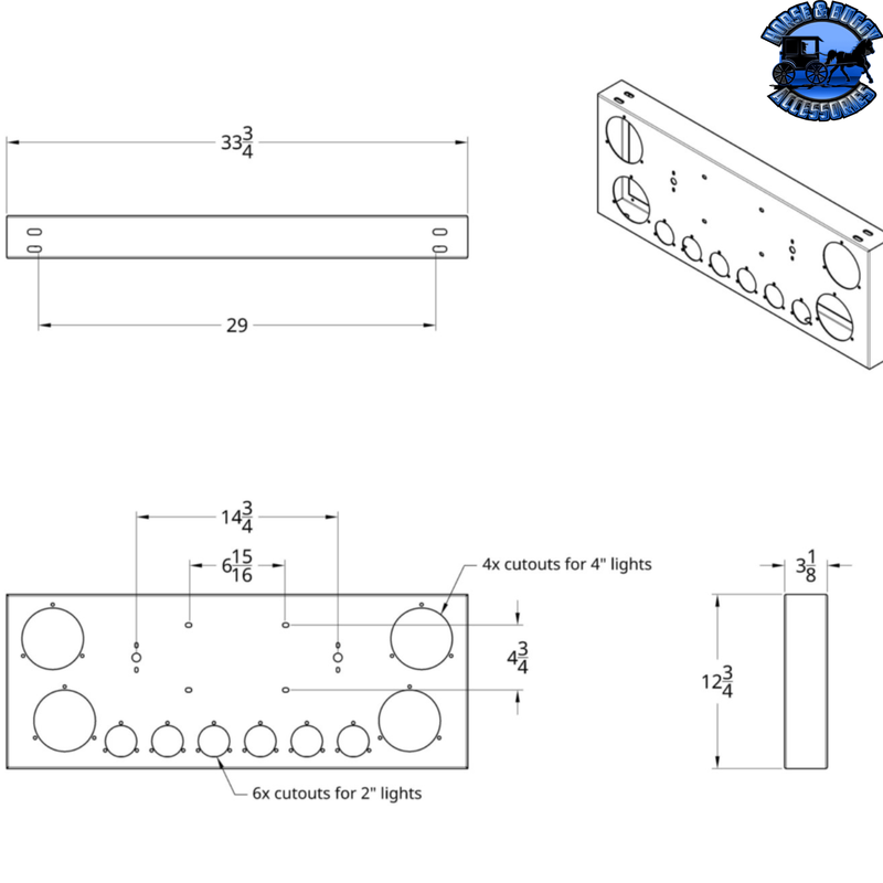 SS Rear Center Panel With 4X 7 LED 4" Reflector Lights & 6X 9 LED 2" Lights -Red LED & Lens #34666