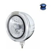 STAINLESS STEEL BULLET EMBOSSED STRIPE HEADLIGHT CRYSTAL H4 & DUAL MODE LED SIGNAL (Choose Color) universal headlight Clear Light Gray