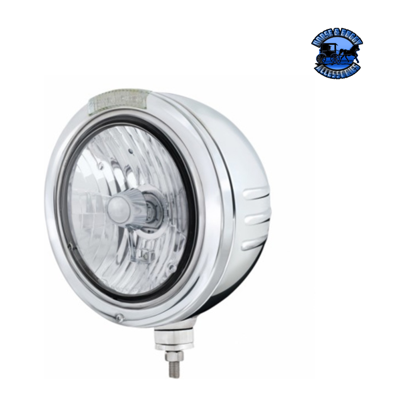 STAINLESS STEEL BULLET EMBOSSED STRIPE HEADLIGHT CRYSTAL H4 & DUAL MODE LED SIGNAL (Choose Color) universal headlight Clear Light Gray