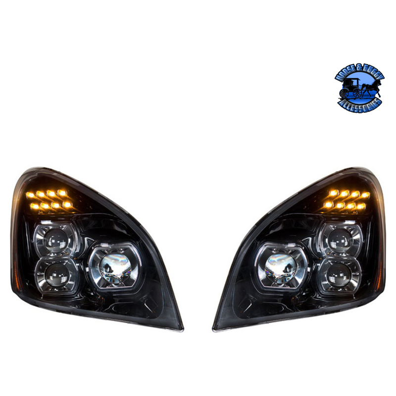 UP-35788 "Blackout" LED Headlight Set For 2008-2017 Freightliner Cascadia (Pair) #35788 LED Headlight Black
