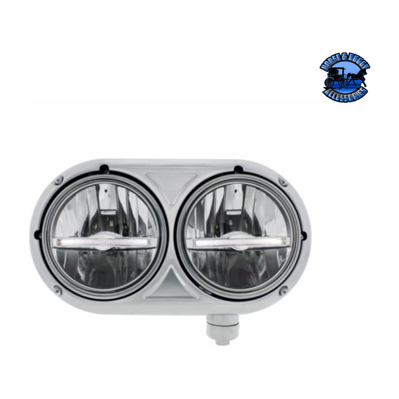 HEADLIGHT ASSEMBLY WITH 304 SS HOUSING & LED HEADLIGHTS W/LED POSITION LIGHT FOR PETERBILT 359 (Choose Color) (Choose Side) HEADLIGHT White / Passenger's Side Gray