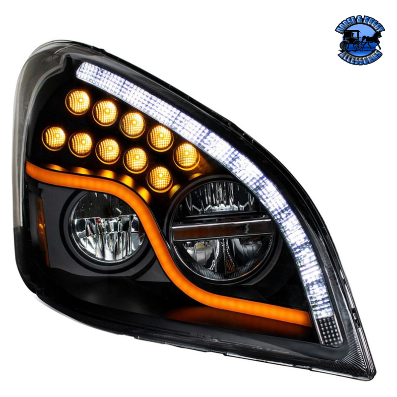 HIGH POWER LED HEADLIGHT WITH LED DRL & LED TURN SIGNAL FOR 2008-2017 FL CASCADIA (Choose Color) (Choose Side) LED Headlight Chrome / Driver's Side,Chrome / Passenger's Side,Black / Passenger's Side Tan