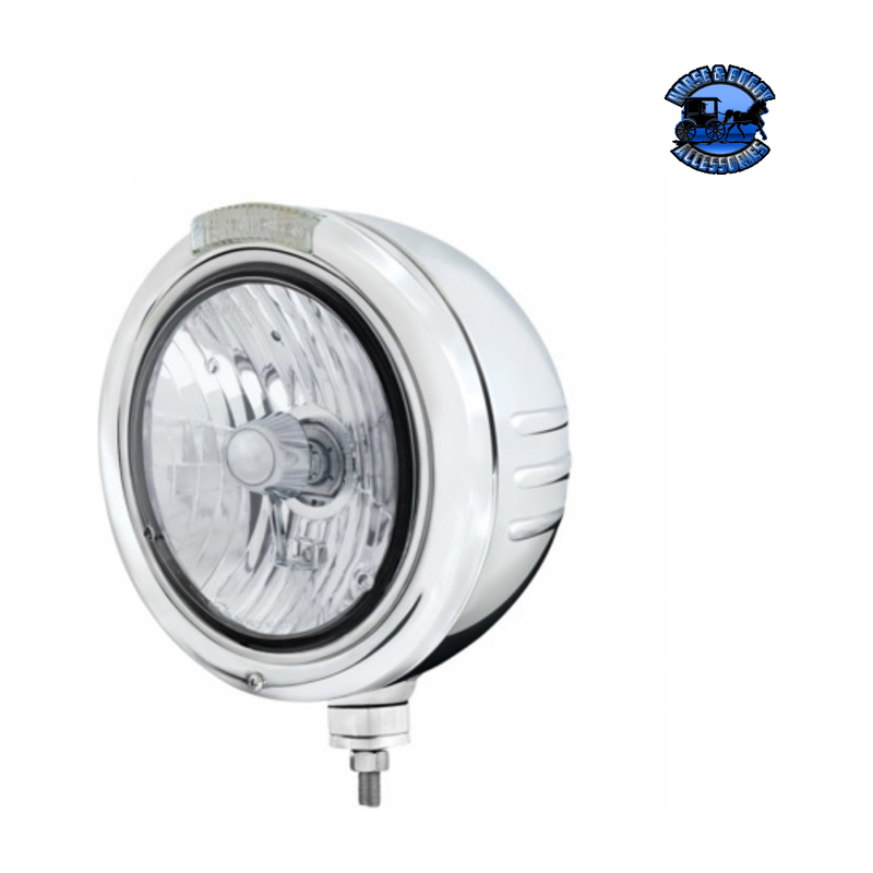 STAINLESS STEEL CLASSIC EMBOSSED STRIPE HEADLIGHT CRYSTAL H4 & DUAL MODE LED SIGNAL (Choose Color) HEADLIGHT Clear Light Gray