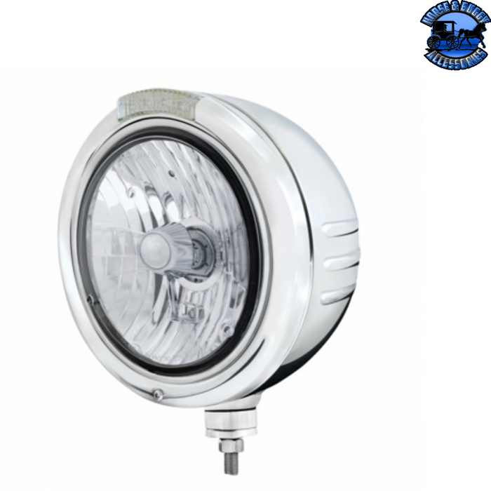 Light Gray STAINLESS STEEL CLASSIC EMBOSSED STRIPE HEADLIGHT CRYSTAL H4 & DUAL MODE LED SIGNAL (Choose Color) HEADLIGHT Clear