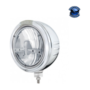 STAINLESS STEEL BULLET EMBOSSED STRIPE HEADLIGHT 5 LED BULB & DUAL MODE LED SIGNAL (Choose Color) universal headlight Clear Light Gray