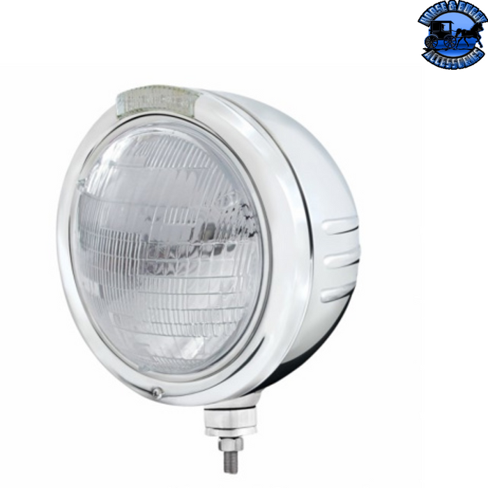 Light Gray STAINLESS STEEL CLASSIC EMBOSSED STRIPE HEADLIGHT 6014 & DUAL MODE LED SIGNAL (Choose Color) universal headlight Clear