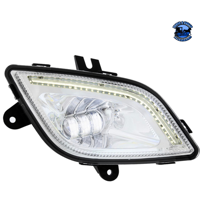 Black 34 LED FOG LIGHT WITH LED LIGHT BAR FOR 2018-2024 FREIGHTLINER CASCADIA (Choose Color) (Choose Side) Headlight Chrome / Passenger's Side