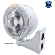 STAINLESS STEEL BULLET HALF MOON HEADLIGHT LED PROJECTION HEADLIGHT & LED TURN SIGNAL (Choose Color) LED Headlight Clear,Amber Gray