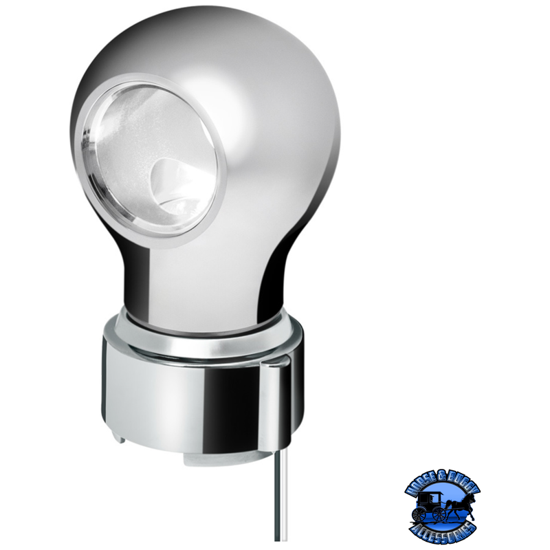 THREAD-ON CHARLOTTE STYLE GEARSHIFT KNOB WITH LED 9/10 SPEED ADAPTER  (Choose Finish)(Choose LED Color) Knob Chrome / White Light Gray