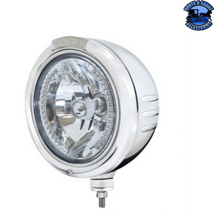 Light Gray STAINLESS STEEL CLASSIC EMBOSSED STRIPE HEADLIGHT H4 WITH AMBER LED & DUAL MODE LED SIGNAL (Choose Color) HEADLIGHT Clear