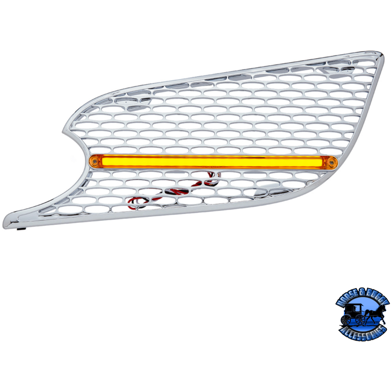 CHROME AIR INTAKE GRILLE WITH LED GLOLIGHT FOR 2012-2021 PETERBILT 579 (Choose Lens Color) (Choose Side) Air Intake Amber / Driver's Side Light Gray