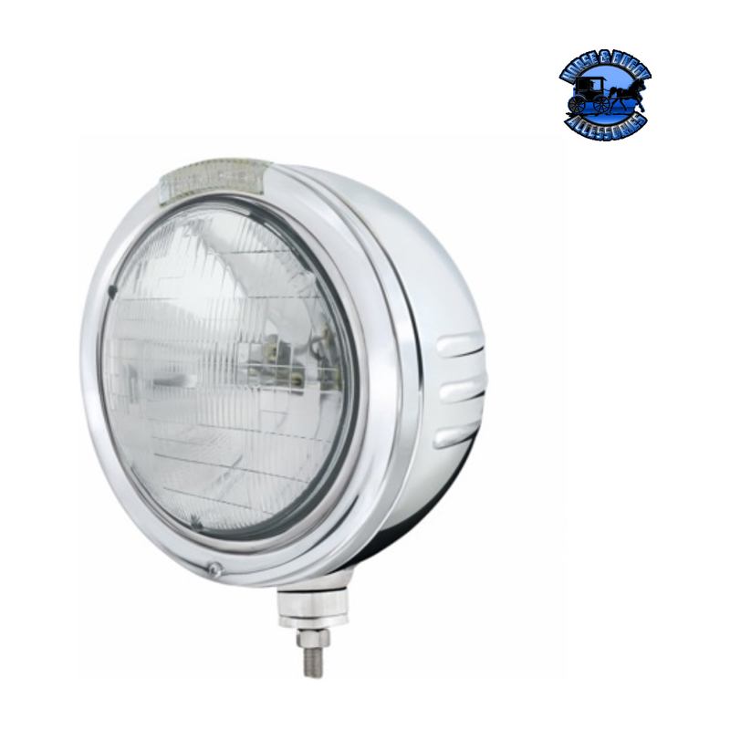 STAINLESS STEEL BULLET EMBOSSED STRIPE HEADLIGHT H6024 & DUAL MODE LED SIGNAL (Choose Color) universal headlight Clear Light Gray