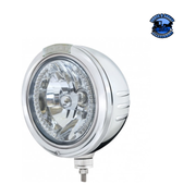 STAINLESS STEEL BULLET EMBOSSED STRIPE HEADLIGHT H4 WITH AMBER LED & DUAL MODE LED SIGNAL (Choose Color) universal headlight Clear Light Gray