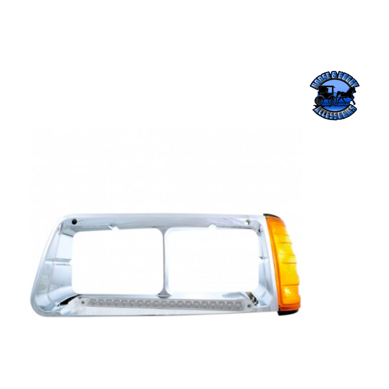 19 LED HEADLIGHT BEZEL WITH TURN SIGNAL FOR 1989-2009 FREIGHTLINER FLD (Choose Color) (Choose Side) LED Headlight Bezel Clear / Driver's Side Light Gray